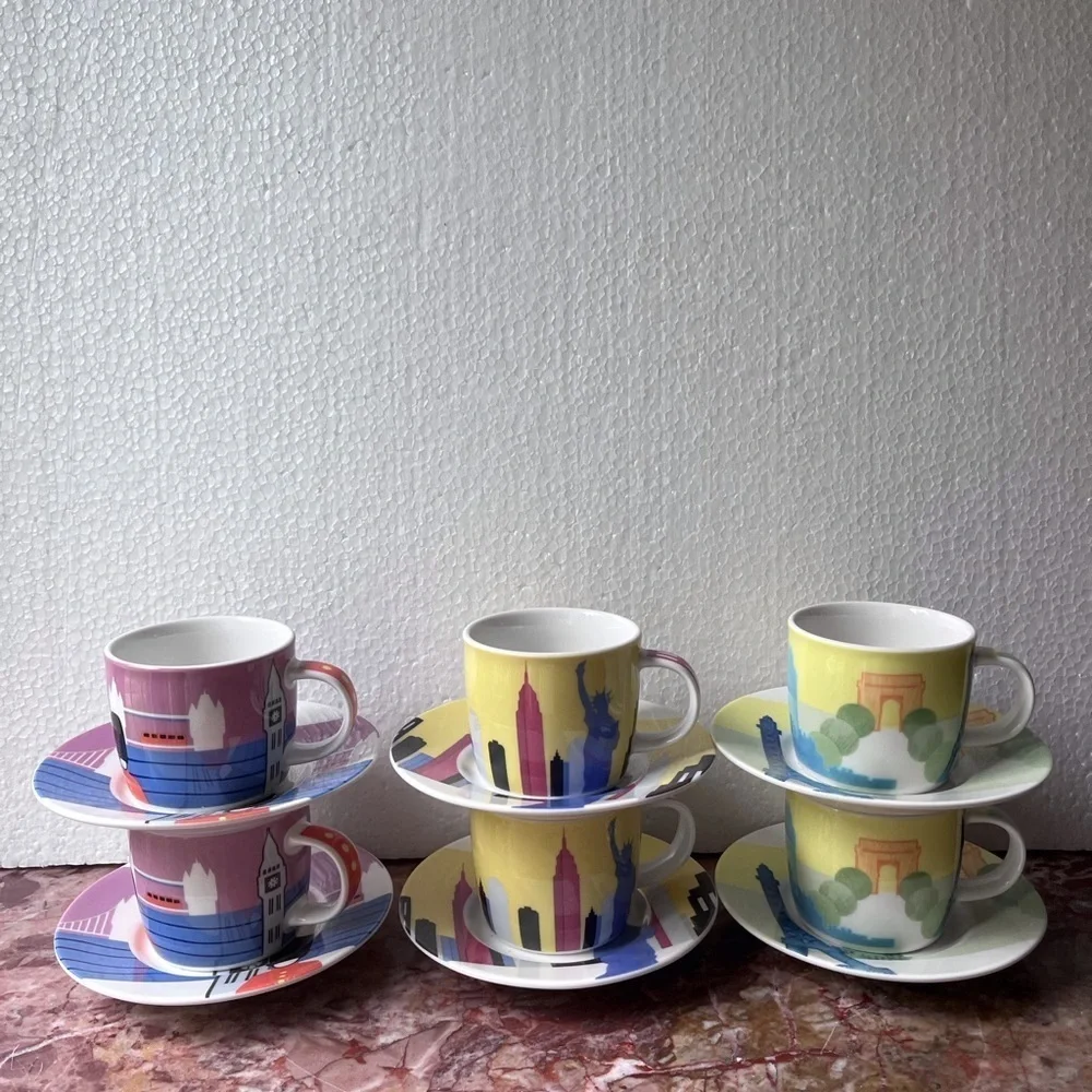 Studio Nova Around the World Cups with Saucers Set of 6 Espresso Coffee 4 oz